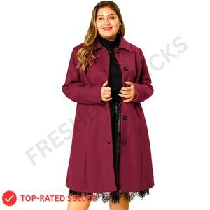 Plus Size Wool Pea Coat with Belt, Longline Winter Coat for Women